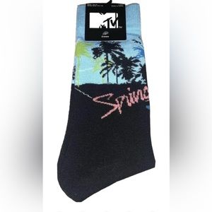 MTV Crew Socks 1 Pair Men’s 6.5-12 Black Blue w Logo Spring Break ‘88 Music NEW!